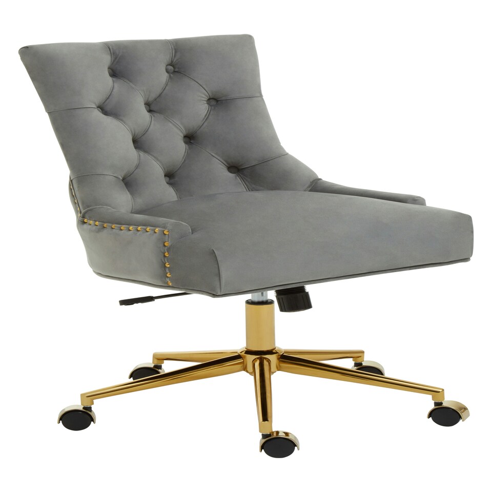 image 1 of Interiors by Premier Grey Velvet and Gold Base Home Office Chair Grey
