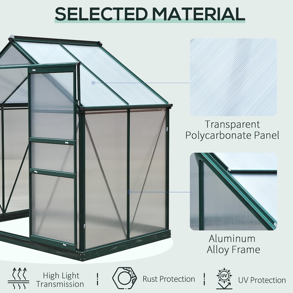 image 1 of Outsunny 6x4ft Walk-In Polycarbonate Greenhouse Plant Grow Galvanized