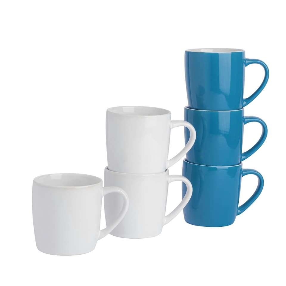 image 1 of Argon Tableware Coloured Coffee Mugs - 350ml - Blue/White - Pack of 6 Multi