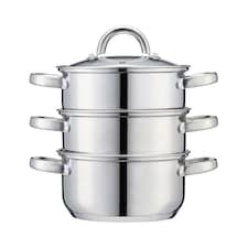 Cooks Professional 3 Tier Stainless Steel Steamer Pan - Suitable for All Hobs | Silver | 18cm