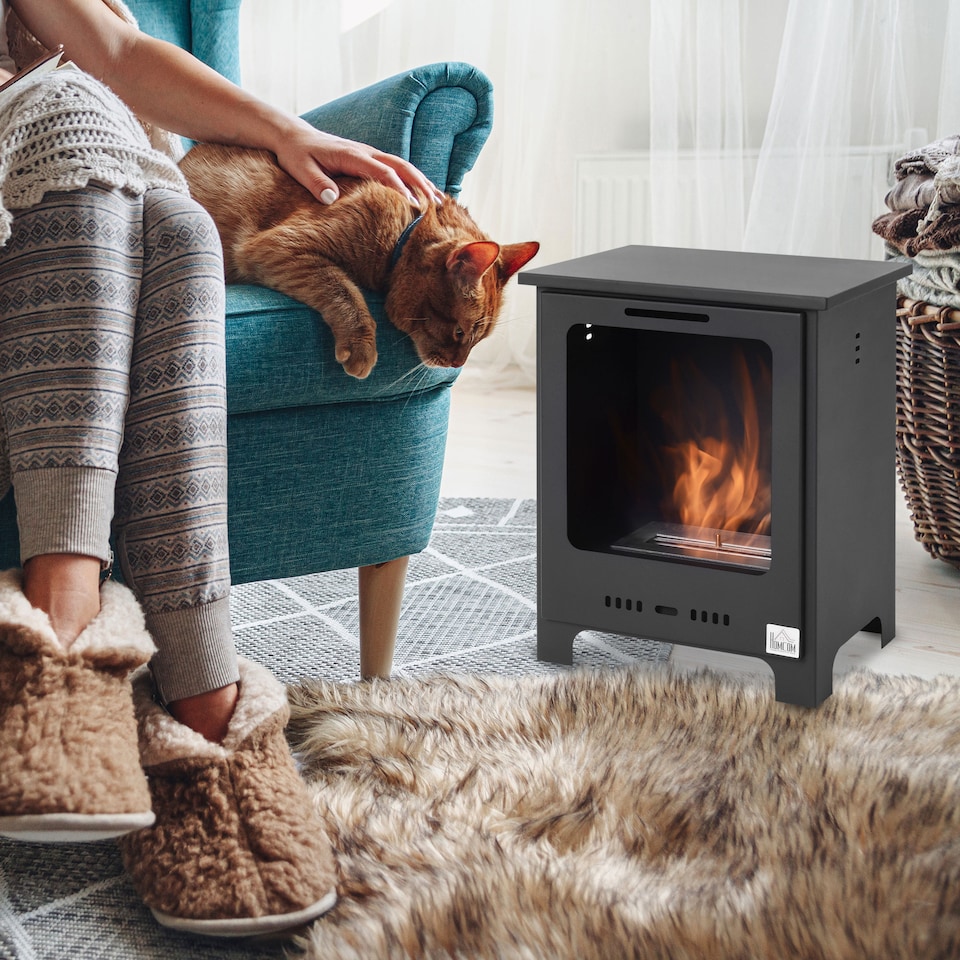 image 1 of HOMCOM Free Standing Bio Ethanol Fireplace Heater with 0.9L Tank for Home Black