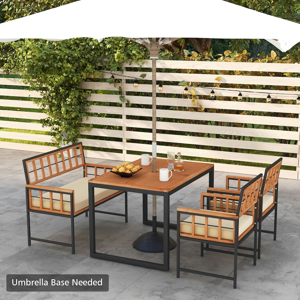 image 1 of COSTWAY 4 Pieces Acacia Wood Patio Dining Set