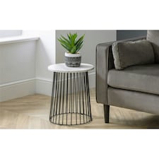 White Classic Marble Round Lamp Table | White | White