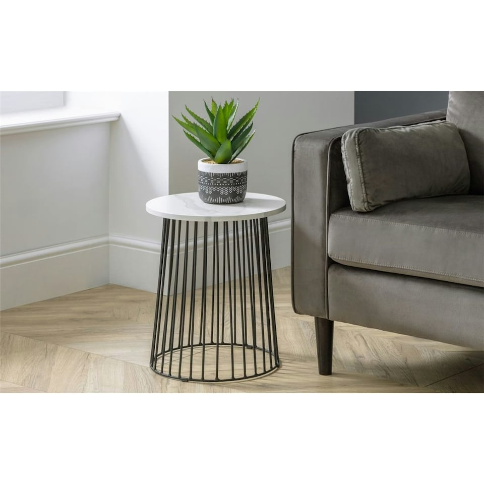 image 1 of White Classic Marble Round Lamp Table | White | White