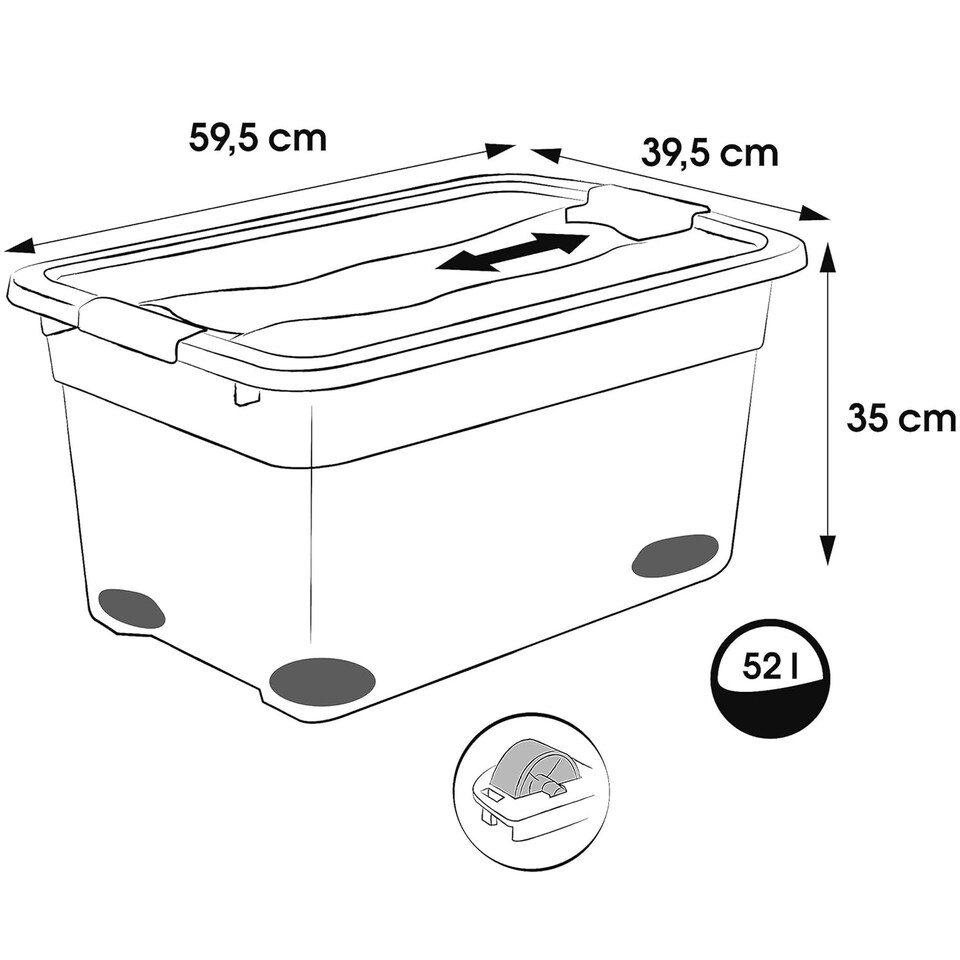 image 1 of Keeeper Crystal Box 52 Litre with Lid and Caster Wheels - Transparent