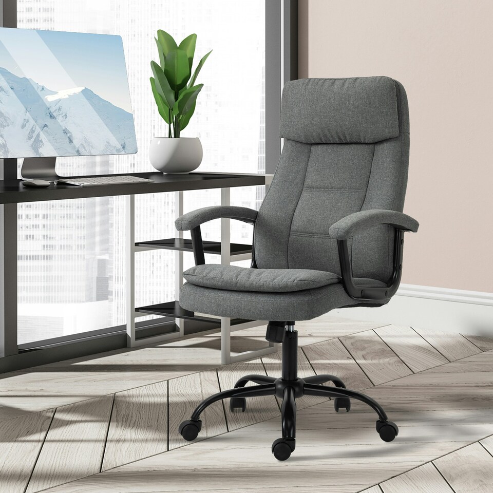 image 1 of Vinsetto Massage Office Chair Linen Computer Chair with Adjustable Height Grey