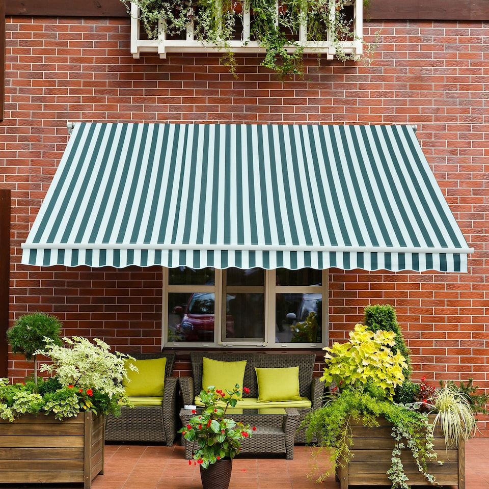 image 1 of Outsunny Garden Sun Shade Canopy Retractable Awning, 3 x 2.5m, Green and White 