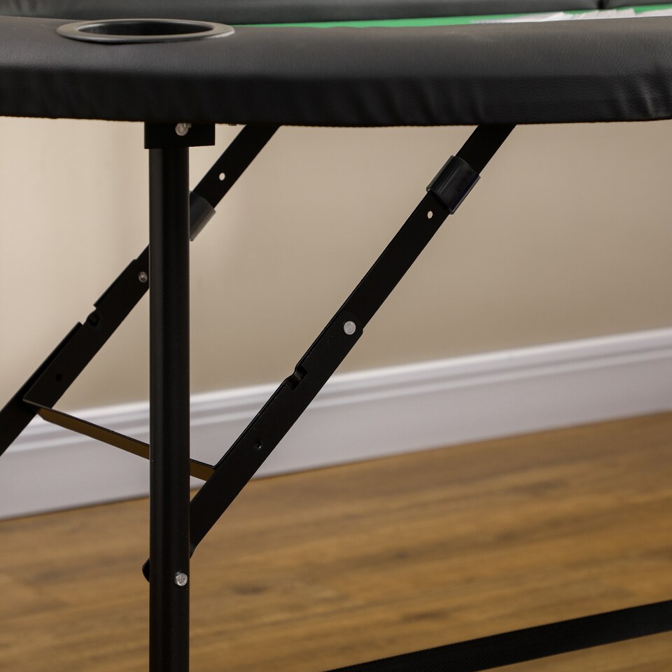 image 1 of HOMCOM 8 Player Folding Poker Table, Oval Portable Blackjack Casino Table with Cup Holder, Felt Top and Metal Base, 183 x 82 x 75cm, Green and Black