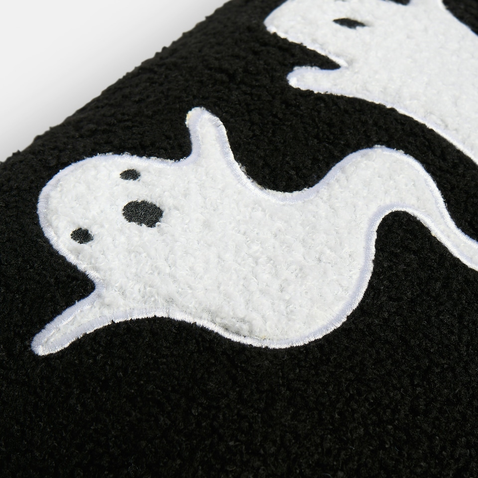 image 1 of OHS Autumnal Halloween Gonk Pumpkin Ghost Ghoul Boo Matte Velvet Boucle Filled Decor Scatter Bed Chair Sofa Cushions Multi | Mono Boo Slogan | 30 x 50cm