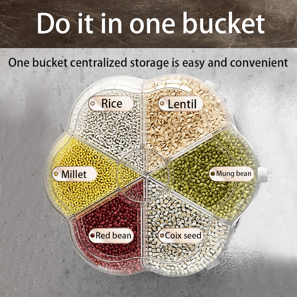 image 1 of Living and Home Food Grain Storage Container,6 Grids Rotating Storage Container for Kitchen | White