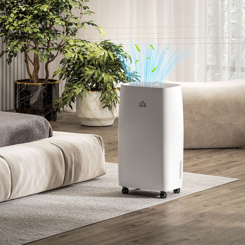 image 1 of HOMCOM 12LDay Dehumidifier with Continuous Drainage, 2.5L Water Tank, 24H Timer, Humidity Display, for Home Damp, Condensation, Mould and Laundry Drying, White