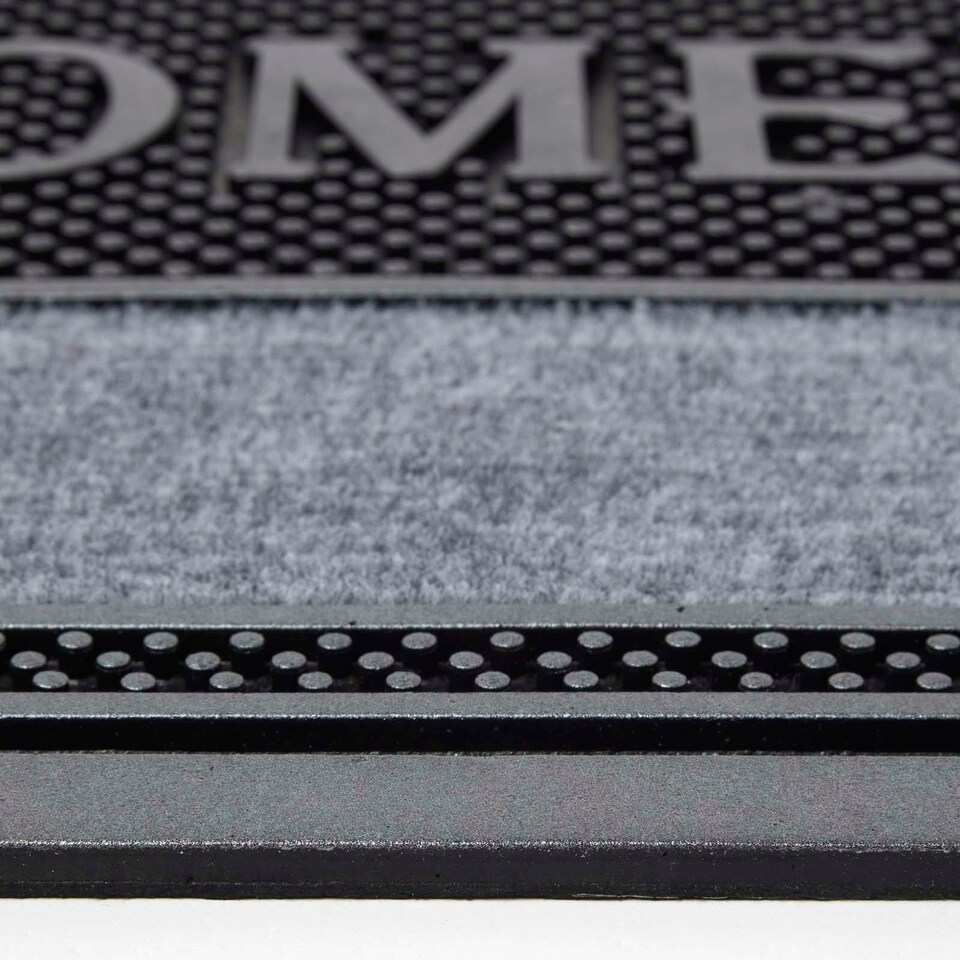 image 1 of Homescapes Silver 'Welcome' Door Mat with Curved Edge - 75 x 45 cm