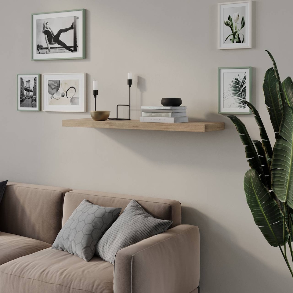 image 1 of Floating Wooden Wall Shelves - 90x23.5cm | Brown | Oak & Set of 3 | 3