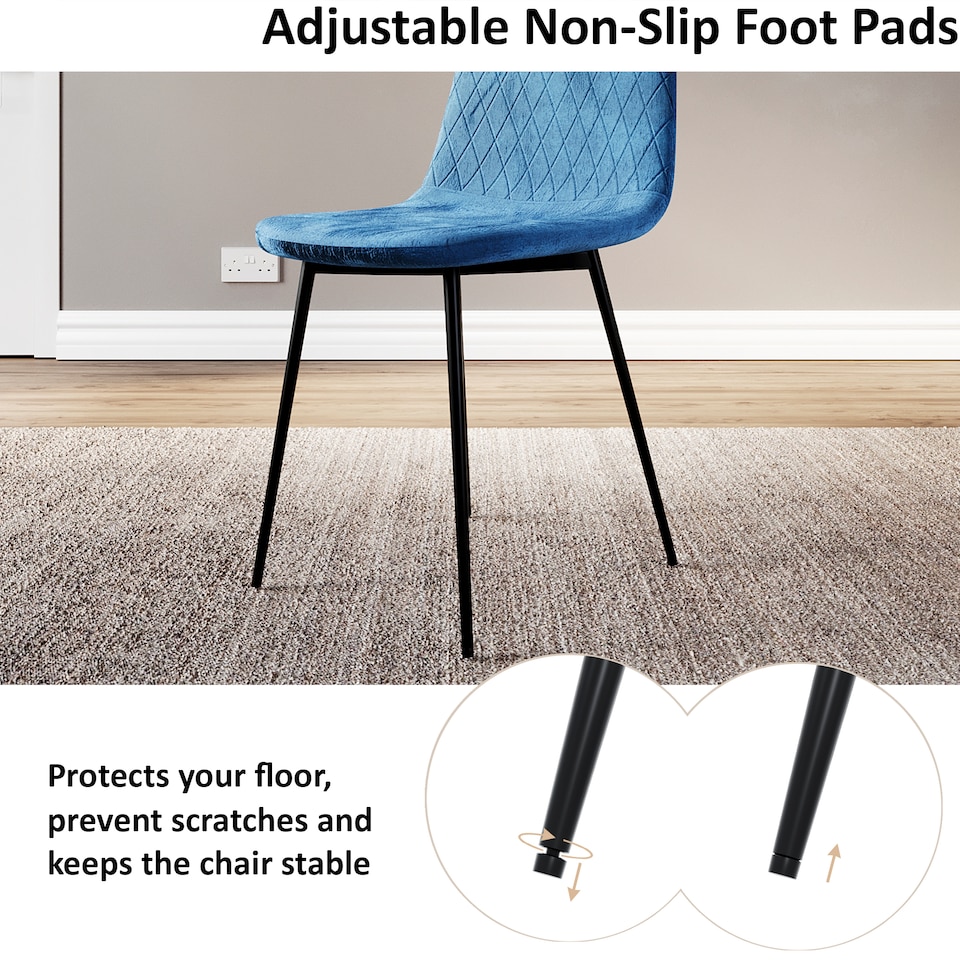 image 1 of Vida Designs Luton Set of 2 Dining Chairs Upholstered Fabric Padded Chair, Blue | Blue | Blue