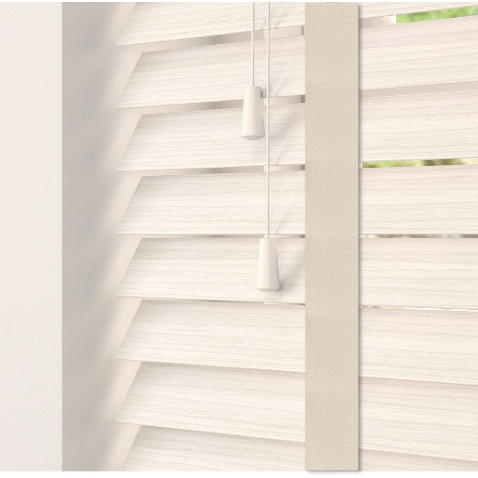 image 1 of 50cm White Oak Faux Wood Venetian Blinds with Tapes (130cm Drop) White | White