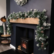 2.7m Snow Flocked Christmas Garland with Pine Cones and Mixed Needles