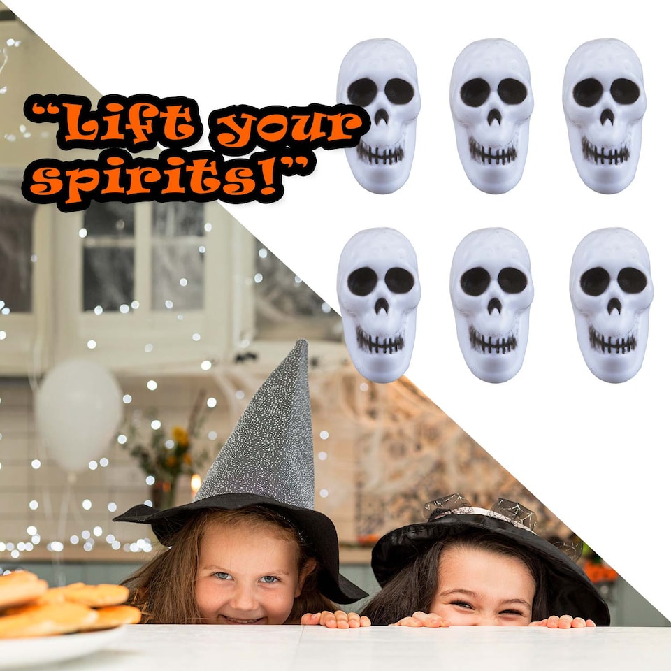 image 1 of PMS Skulls Pumpkin Set of Six Halloween Decorations - 6-Pack