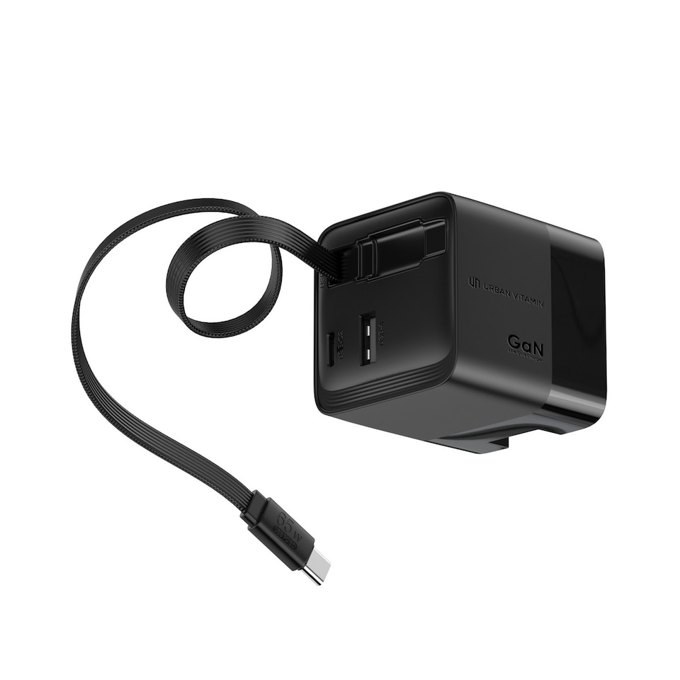 image 1 of Urban Vitamin Mendocino Retractable Connector Cable (UK Plug) | Black | Black | 1