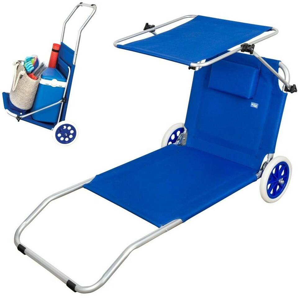 image 1 of Folding Lounger Camping Chair Aktive Blue 62 x 62 x 117 cm Folding cart Awning (2 Units) N/A