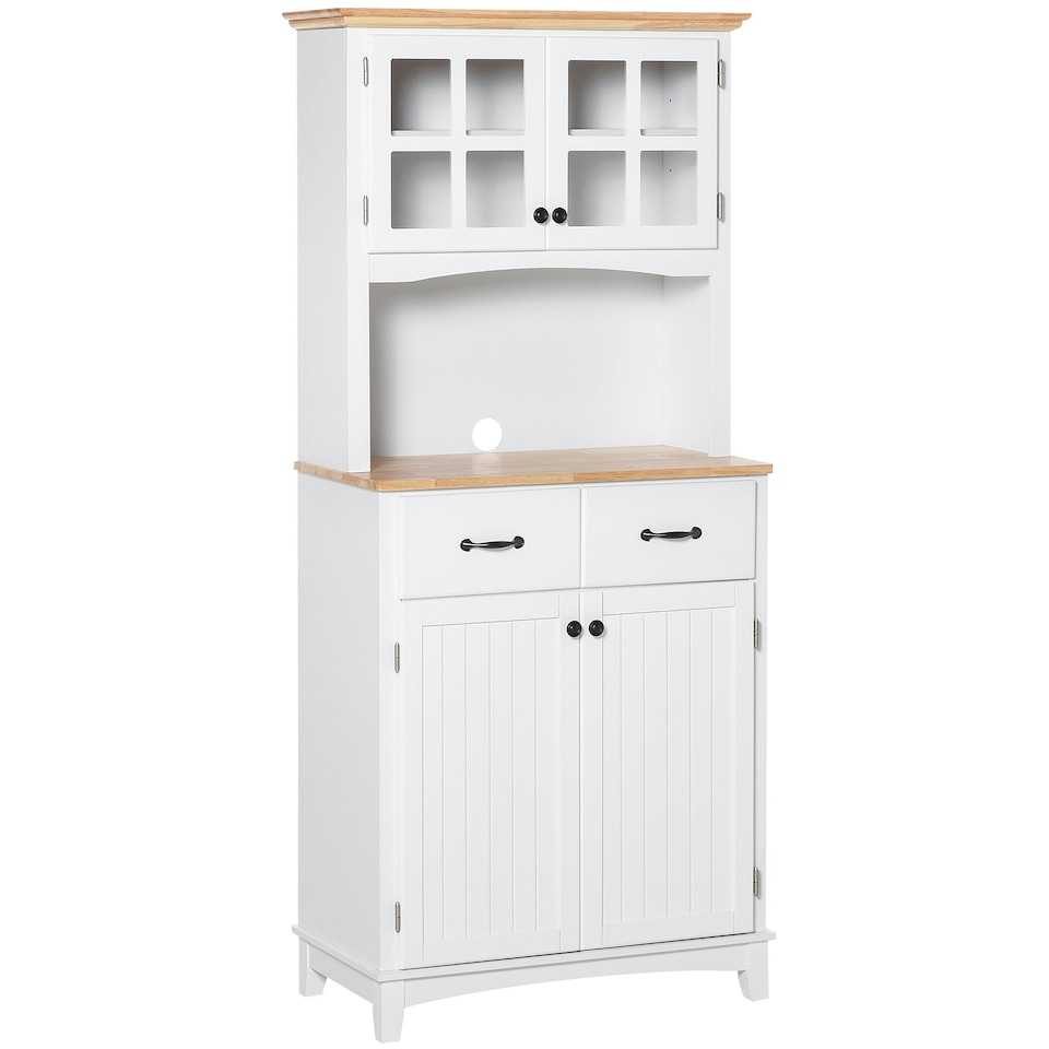 image 1 of HOMCOM Coastal Kitchen Cupboard Storage Cabinet w/ Drawer Microwave Counter