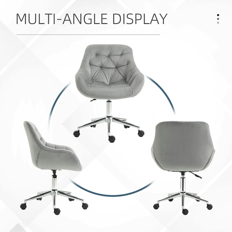 image 1 of Vinsetto Velvet Home Office Chair Desk Chair with Adjustable Height, Grey