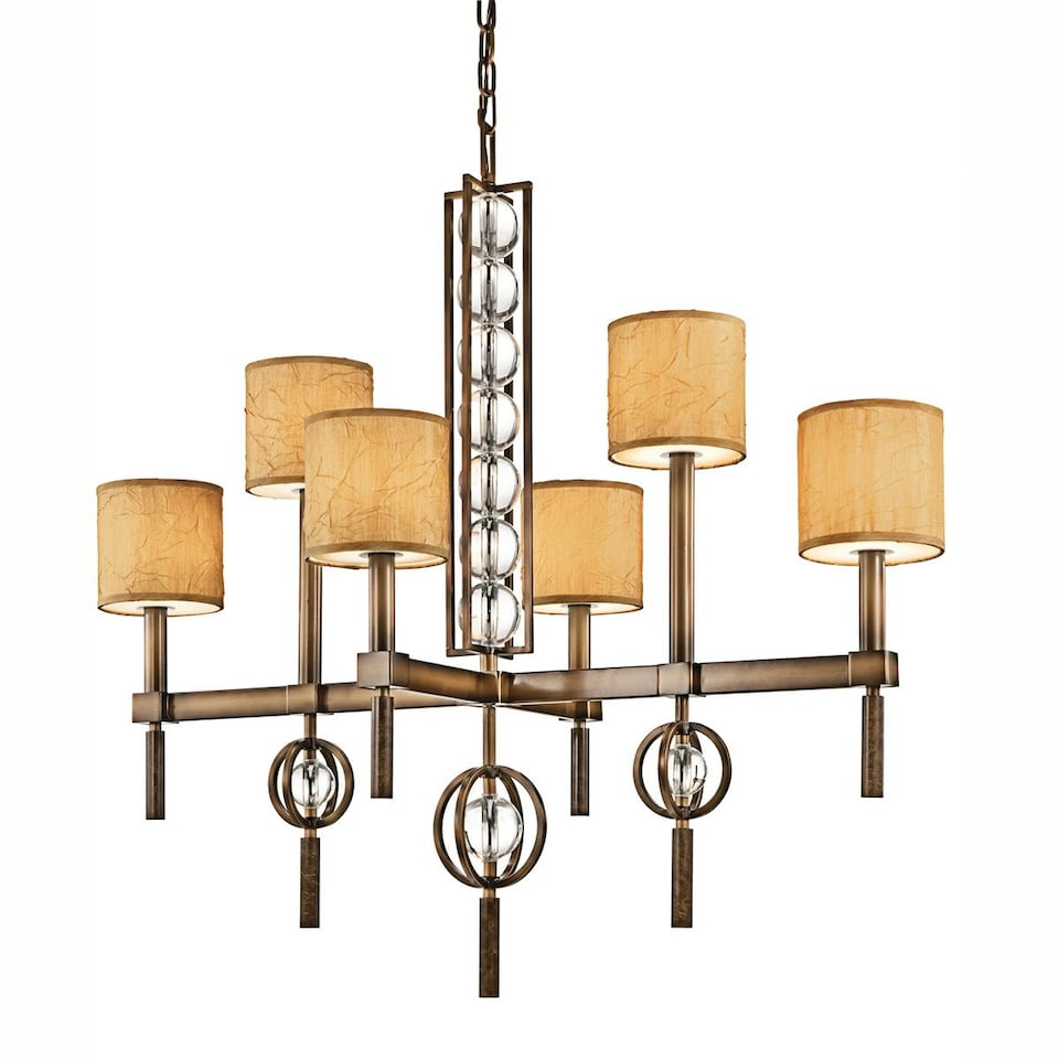 Celestial 6 Light Multi Arm Chandelier Beige, Bronze Finish, E14