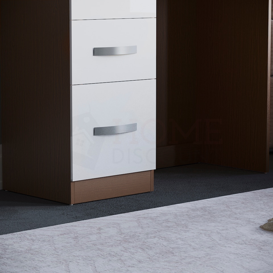 image 1 of Vida Designs Hulio 3 Drawer Dressing Table High Gloss Vanity Makeup Desk, Walnut & White