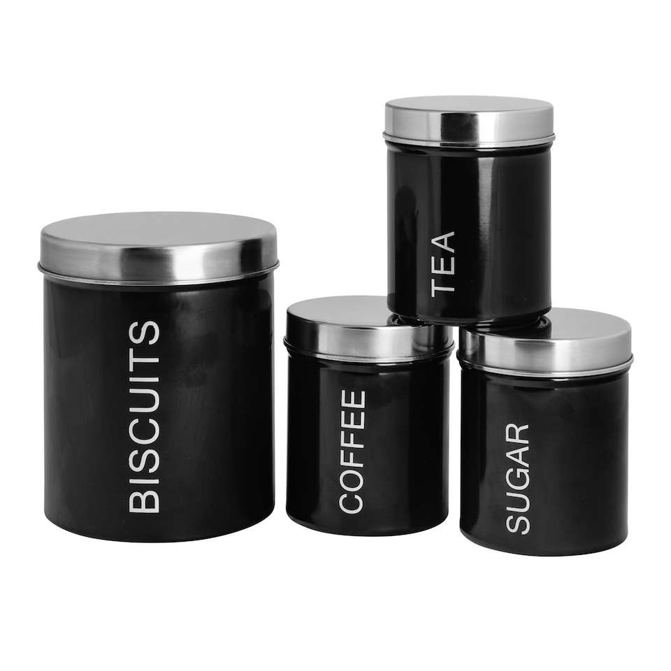 image 1 of Harbour Housewares 4 Piece Round Metal Kitchen Canisters Set - Black
