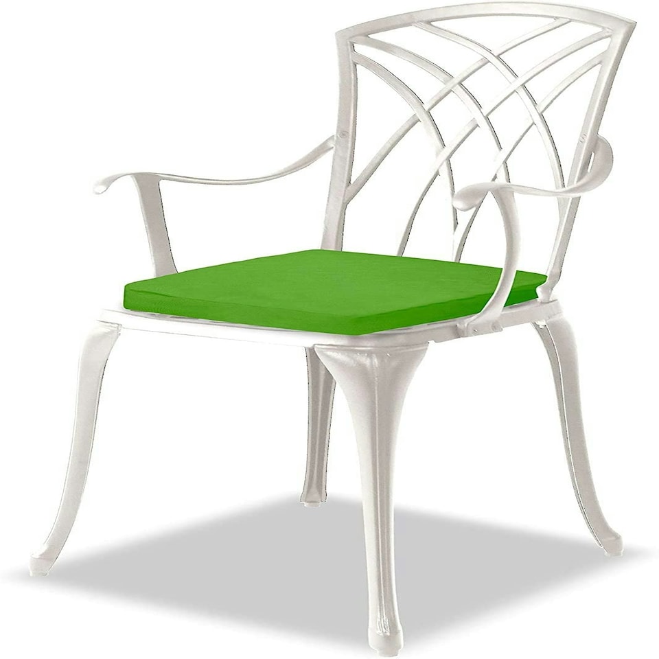 image 1 of Centurion Supports OSHOWA Luxurious Garden and Patio Table and 4 Large Chairs with Armrests Cast Aluminium Bistro Set - White with Green Cushions