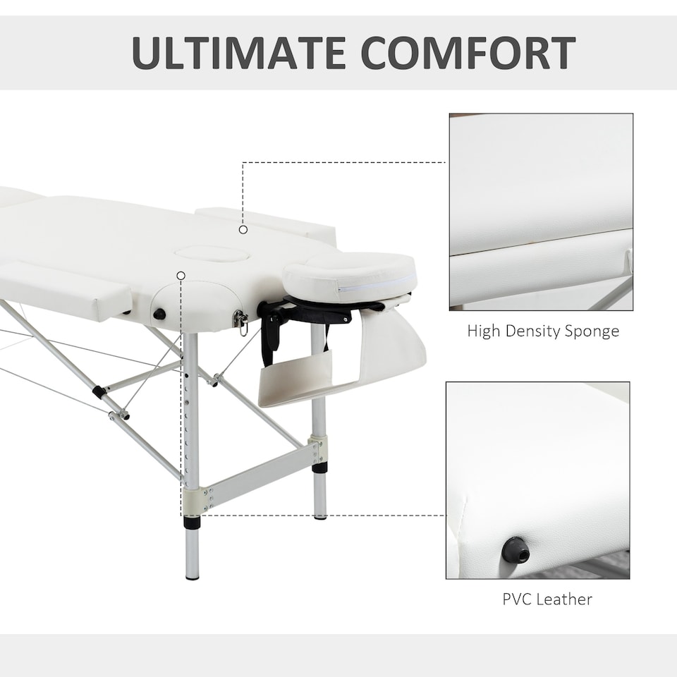 image 1 of HOMCOM Foldable Massage Bed Portable Table, 3-Section Aluminium Foldable Beauty Couch, Professional Salon Spa Table with Headrest Support and Carry Bag, 81 cm Width, White