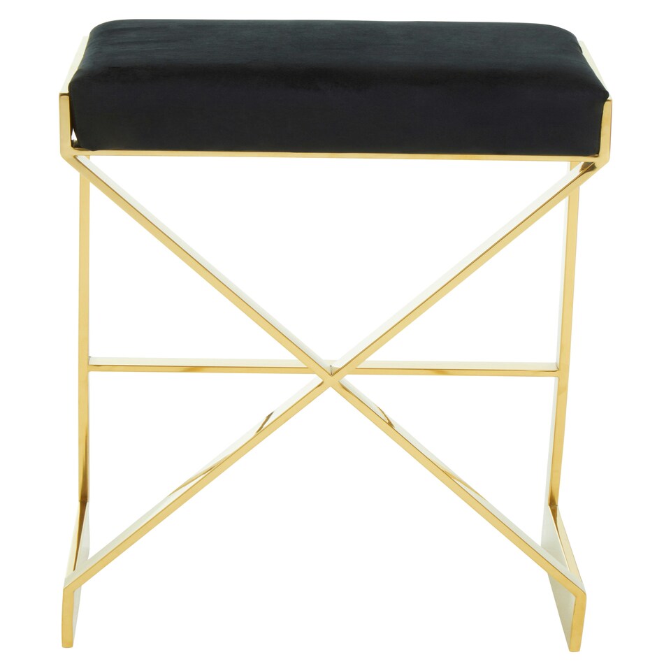 image 1 of Interiors by Premier Black Velvet Bar Stool, Gold Finish Frame Bar Chair with Footrest, Modern Design Home Stool for Living Area