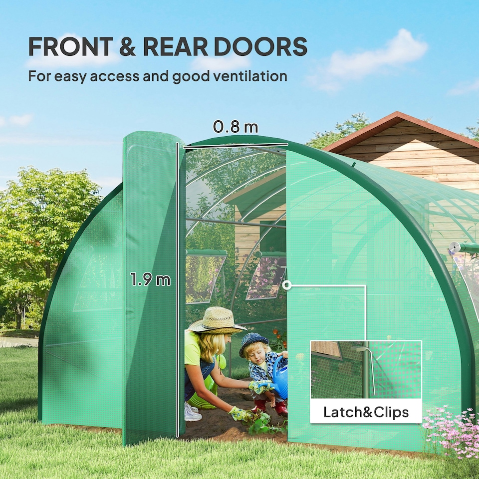image 1 of Outsunny Tunnel Greenhouse, Upgraded Structure, Hinged Doors, 6 x 3(m), Green