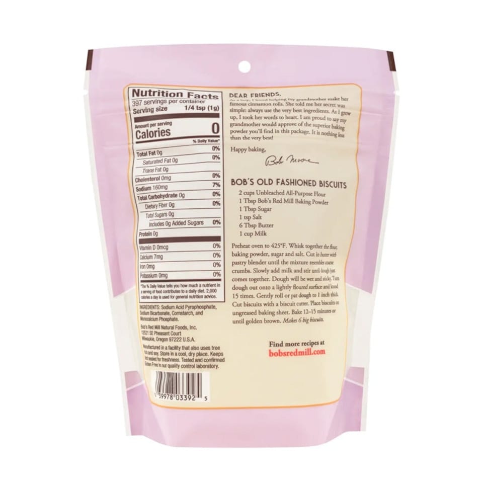 image 1 of Bob's Red Mill Aluminium Free Gluten Free Baking Powder 397g 