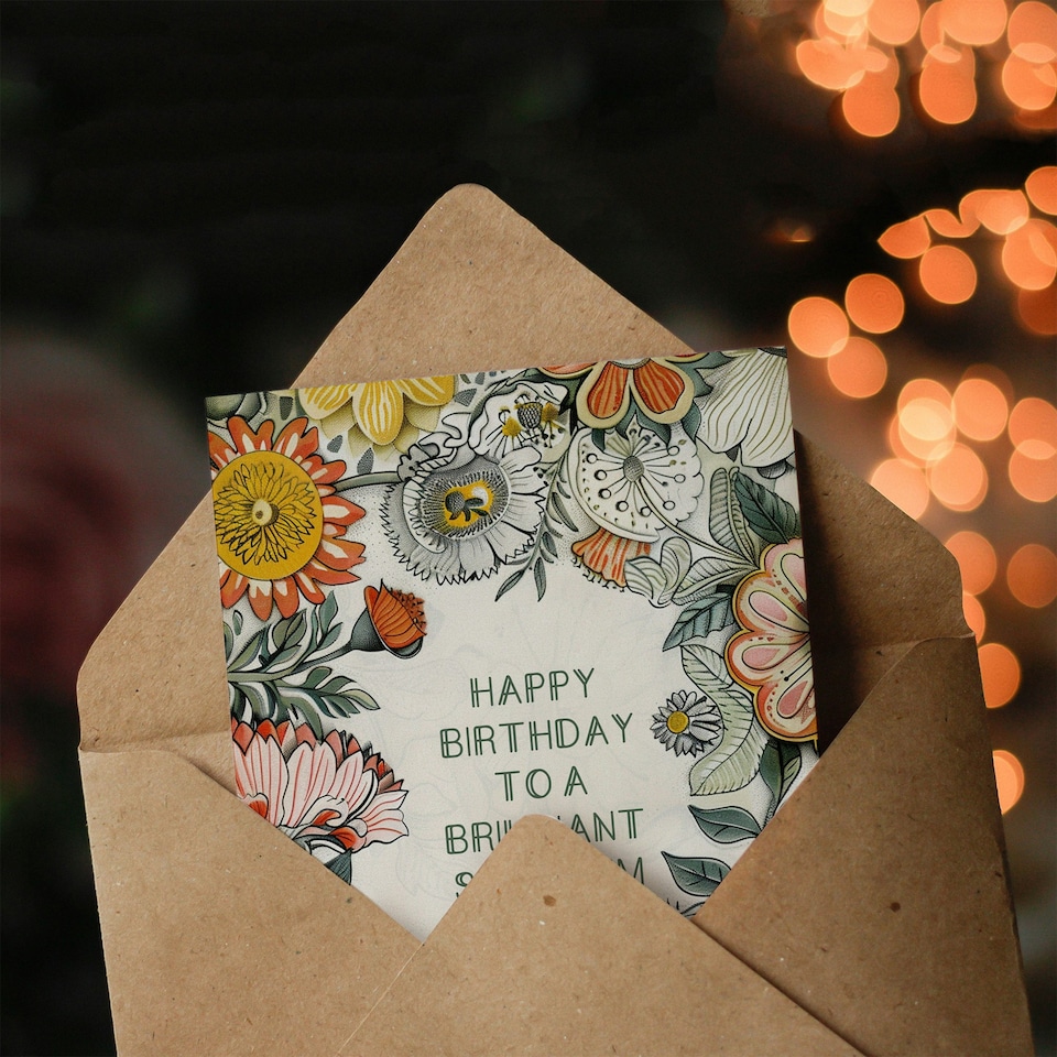 image 1 of Step Mum Flower Bouquet Peony Daisies Her Birthday Card