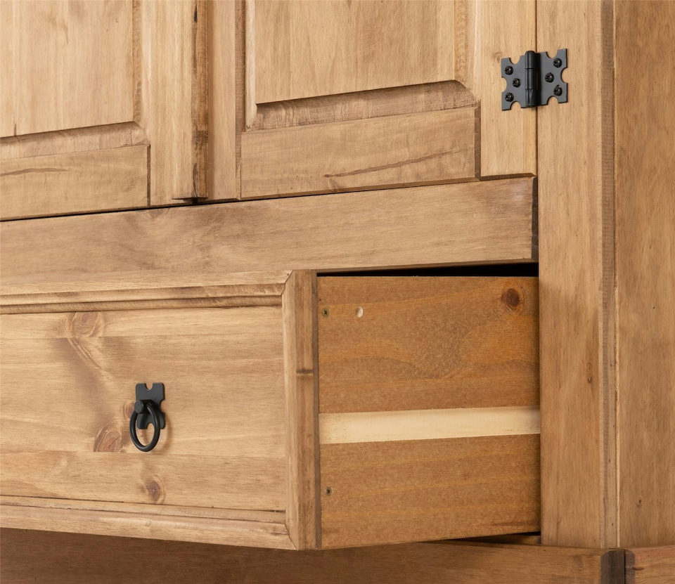 image 1 of Corona 2 Door 1 Drawer Wardrobe - L56.5 x W103.5 x H189 cm - Distressed Waxed Pine | Brown