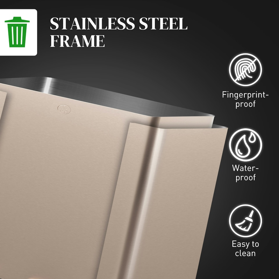 image 1 of HOMCOM 3 x 15L Triple Kitchen Bin Pedal Bin for Recycling and Waste, Gold Tone Gold | 45L