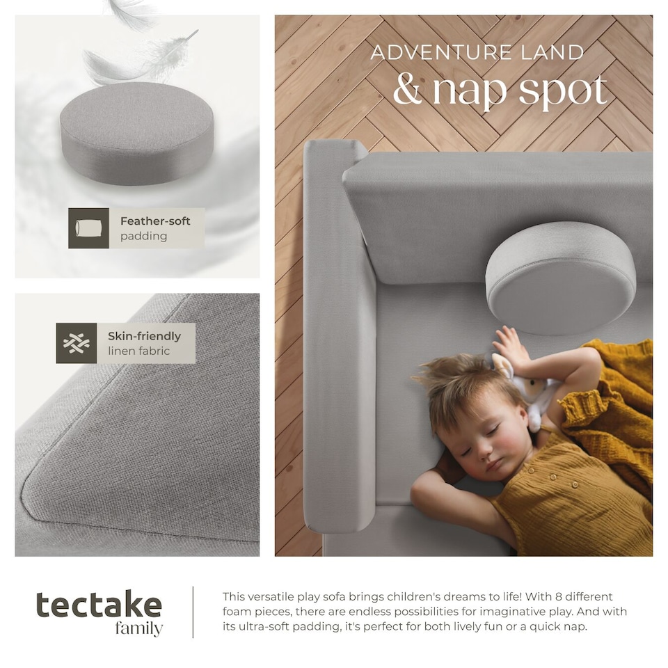 image 1 of Kids Sofa Lilly - 8-piece, flexible arrangement play sofa, thick padding, removable covers | Grey | grey | Two Seater | 1