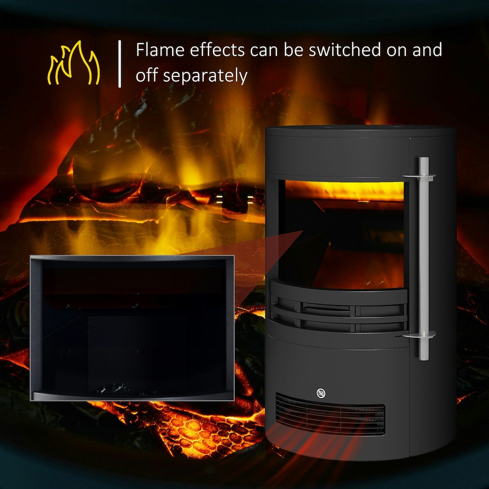image 1 of HOMCOM Fireplace Electric Heater Stove w/ Thermostat Control Black Freestanding