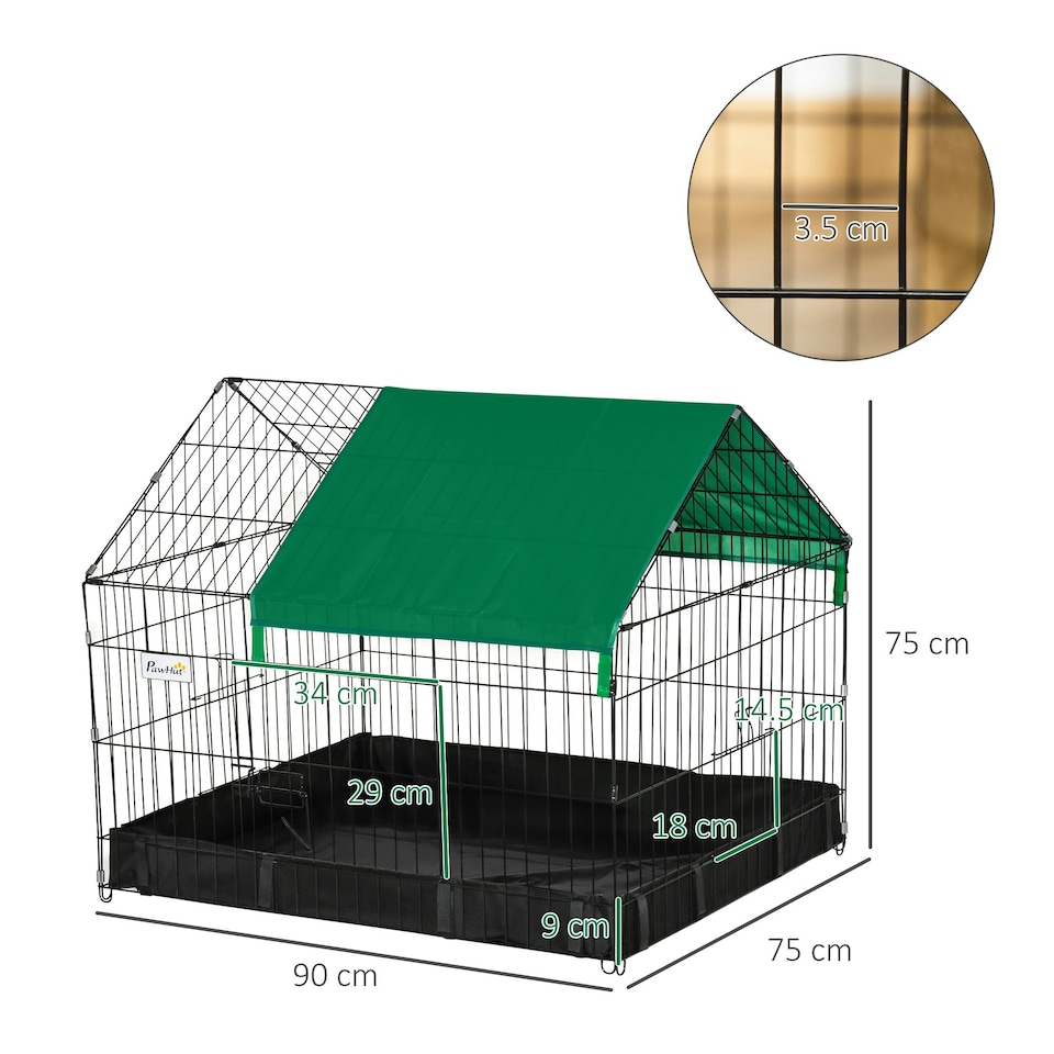 image 1 of PawHut Rabbit Cage Guinea Pig Small Animal Playpen Water Proof Roof 90x75x75 cm