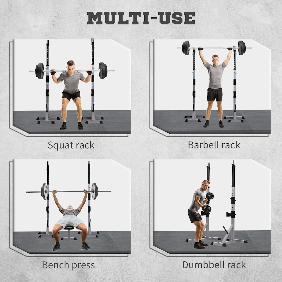 image 1 of HOMCOM Adjust Pair of Barbell Squat Racks Stand Weight Lifting Bench Press Gym
