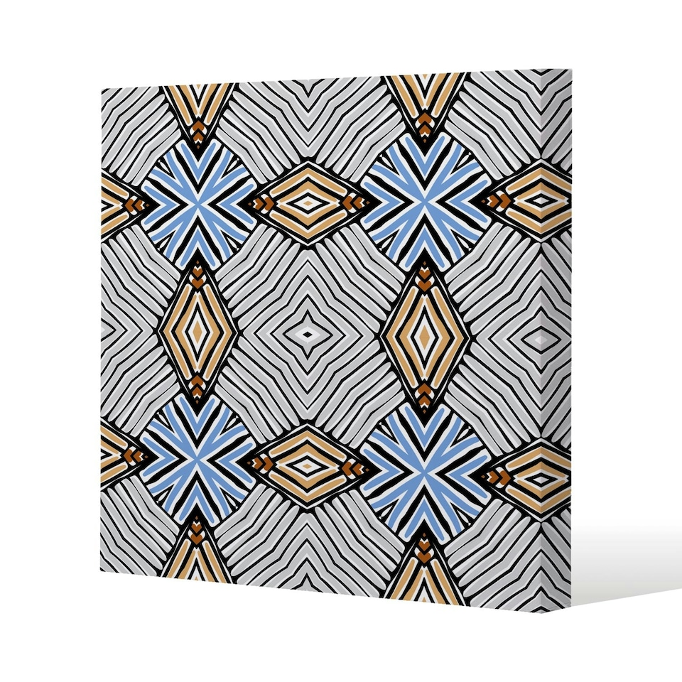 image 1 of Abstract geometric roughly hatched shapes colored with hand drawn brush stokes (Canvas Print) 114 x 114 x 4cm