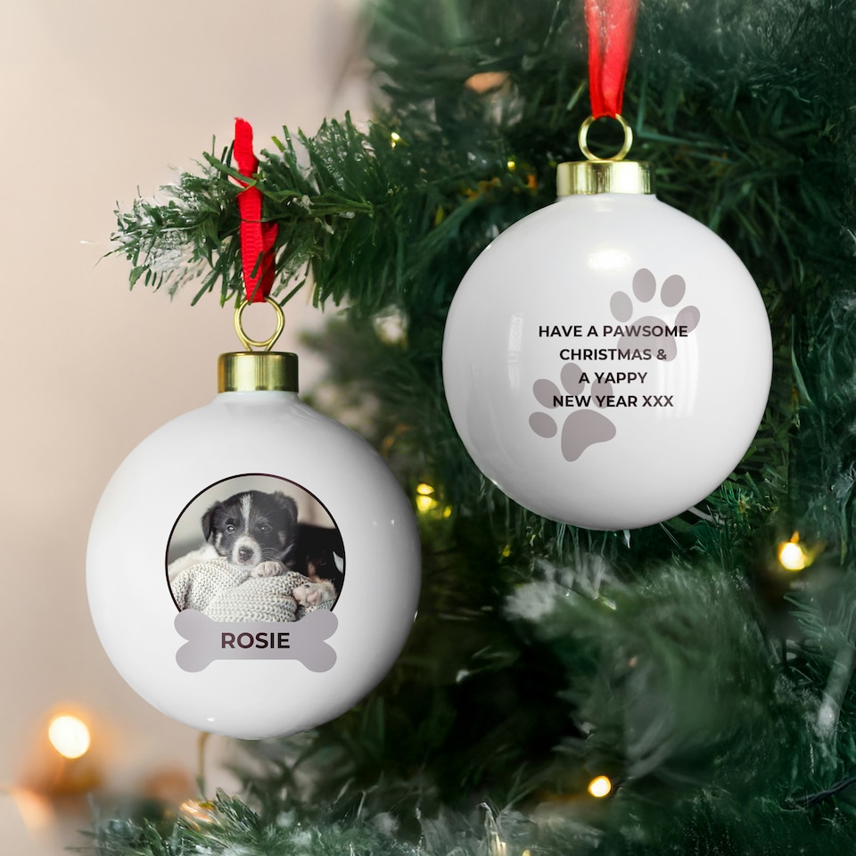 image 1 of Personalised Photo Upload Dog Christmas Bauble