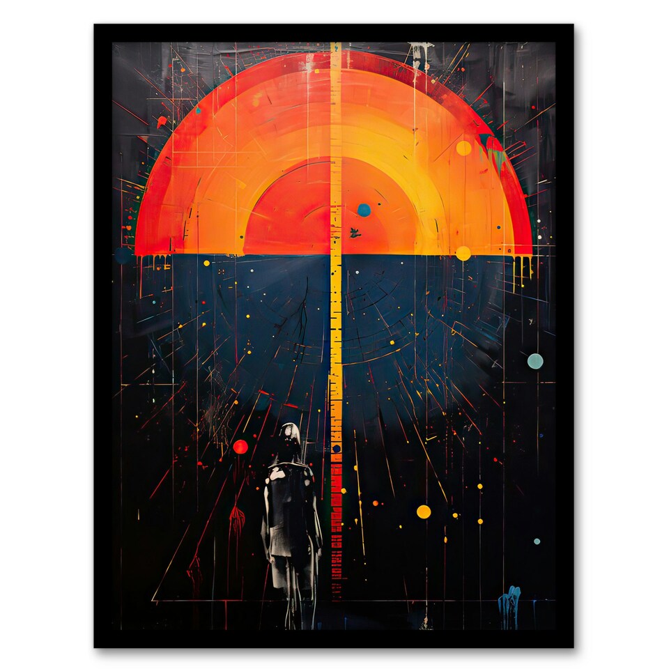 image 1 of Seascape Sunset Abstract Minimalism Oil Black Framed Wall Art Print A4