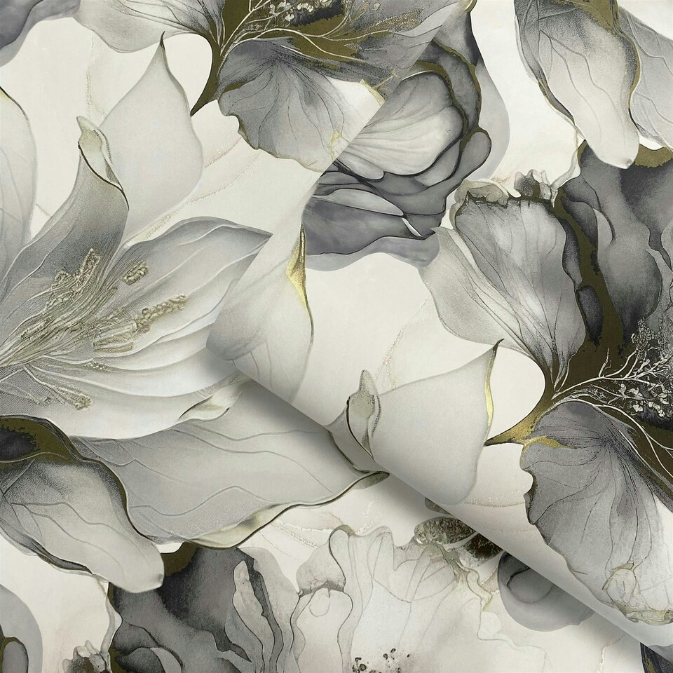 image 1 of Elysian Floral Black & Gold Wallpaper Black