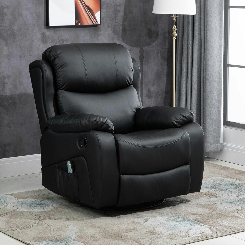 image 1 of HOMCOM Massage Recliner Chair Manual Reclining Chair with Footrest Remote Black