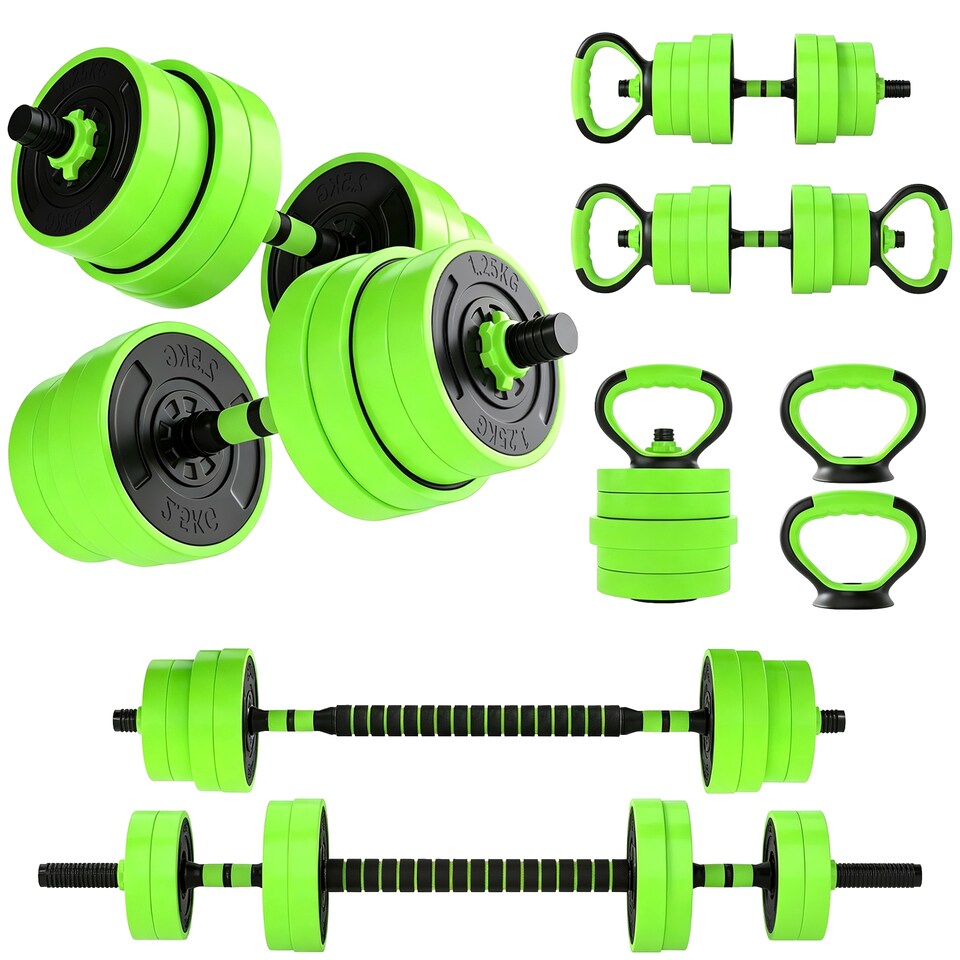 image 1 of SPORTNOW Weight Dumbbells Set, Barbell, Kettlebell, Push Up Stand, 30kg | Green | Green | Standard