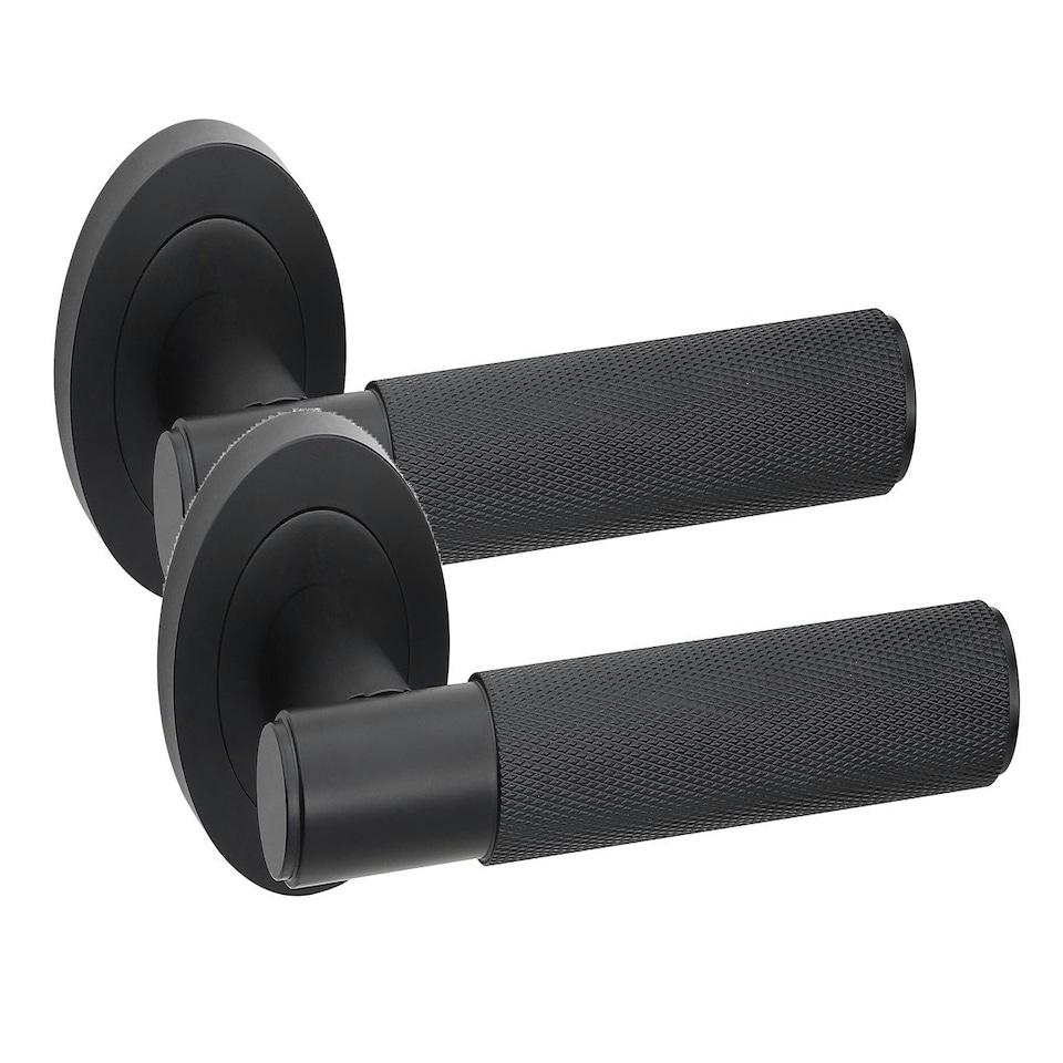 image 1 of Golden Grace 1 Set Knurled T-Bar Door Handles in Matt Black Finish with Latch and Ball Bearing Hinges | Black | 1 Set