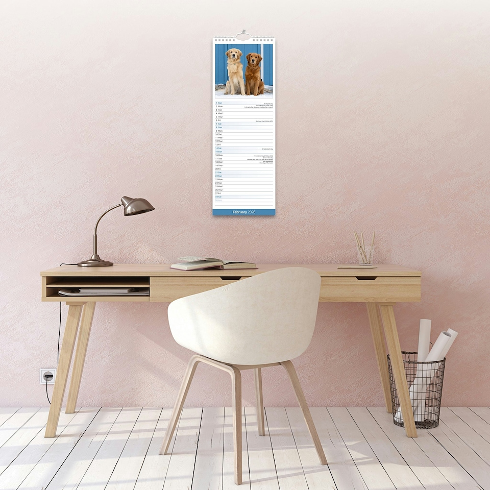 image 1 of Golden Retriever Slim 2026 Calendar | Slimline Wall Calendar | Dog Breed Gift | Plastic Free Packaging |Avonside Publishing Ltd