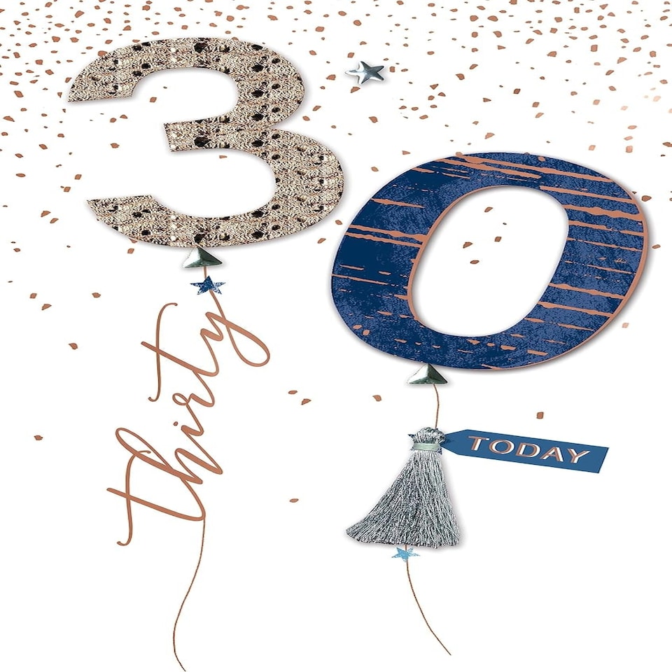 image 1 of Embellished Balloons Thirty Male 30th Birthday Card