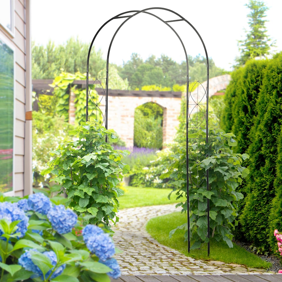 image 1 of Outsunny Metal Vintage Garden Arch Lawn Arbor Trellis Rose Plant Climbing Rack